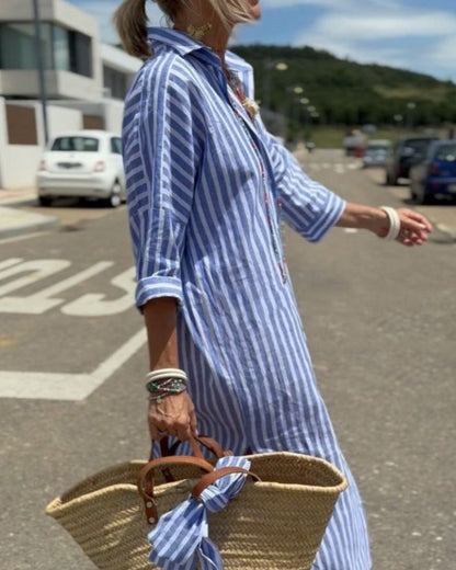 ARIELLA|ABITO CAMICIA A RIGHE STRINGATO
